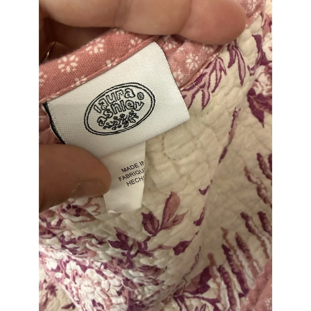 Vtg Laura Ashley Botanical Toile Quilt Coverlet Raspberry Pink Floral Cotton 90s